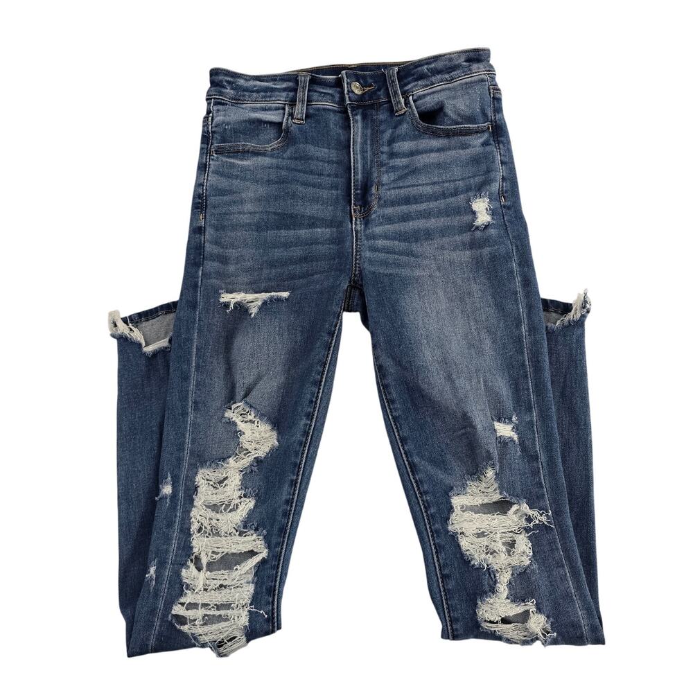 American Eagle super hi-rise jegging 2 regular distressed jeans blue 6701 womens